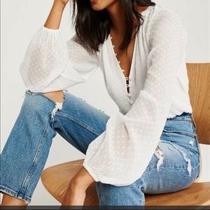 White Abercrombie Clipdot Chiffon Bodysuit Medium
